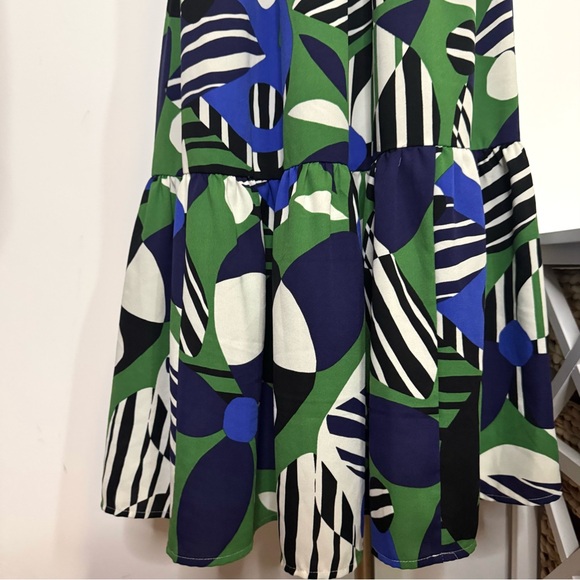 Sugarlips Xandria Geometric Smocked One Shoulder Tiered Maxi Dress Blue Green S - Picture 6 of 10